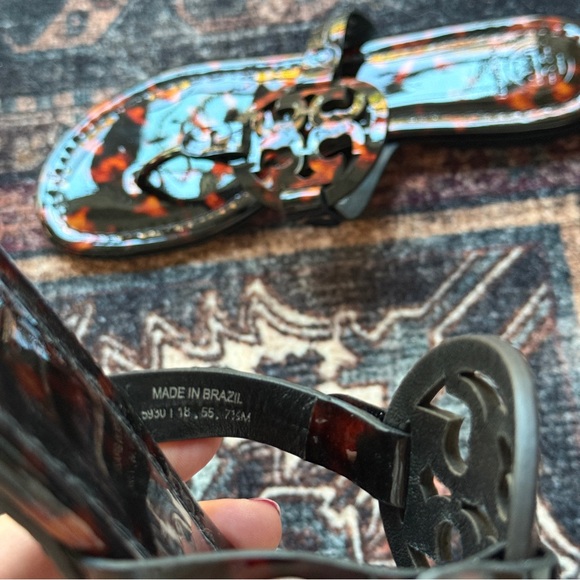 Tory Burch Millar Sandals Patent Leather Shoes Brown Black Tortoise Print - Picture 6 of 7